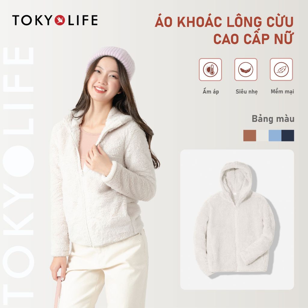 [CÓ MŨ- TĂNG 1 SIZE] Áo khoác lông cừu nữ mũ liền TOKYOLIFE 40001958