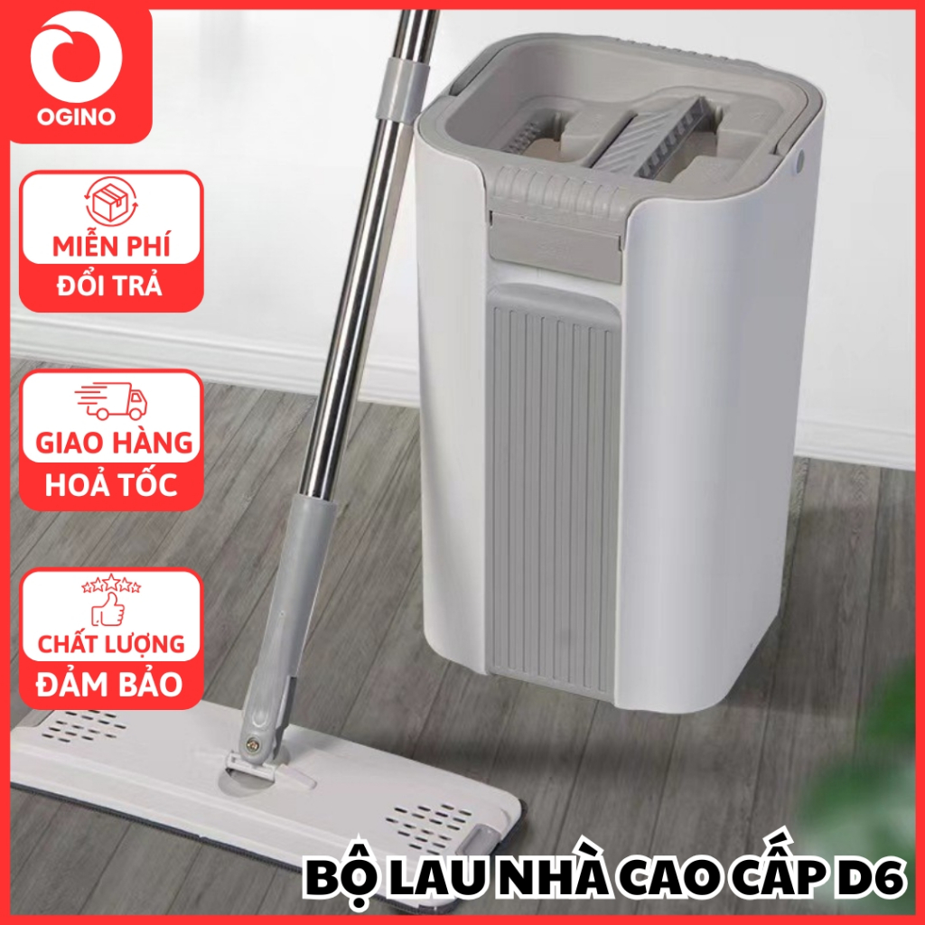 Bộ Cây Lau Nhà Thông Minh Ogino 2 Ngăn (Giặt Khô Và Ướt), Chổi Lau Tự Vắt 360 Độ, Thùng Lau Cao Cấp
