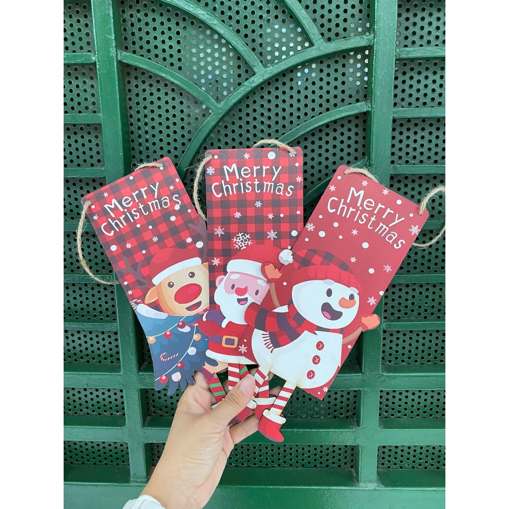 Set 3 bảng gỗ treo cửa Noel Delarchi in mau sắc nét, đô decor, trang trí Noel xinh