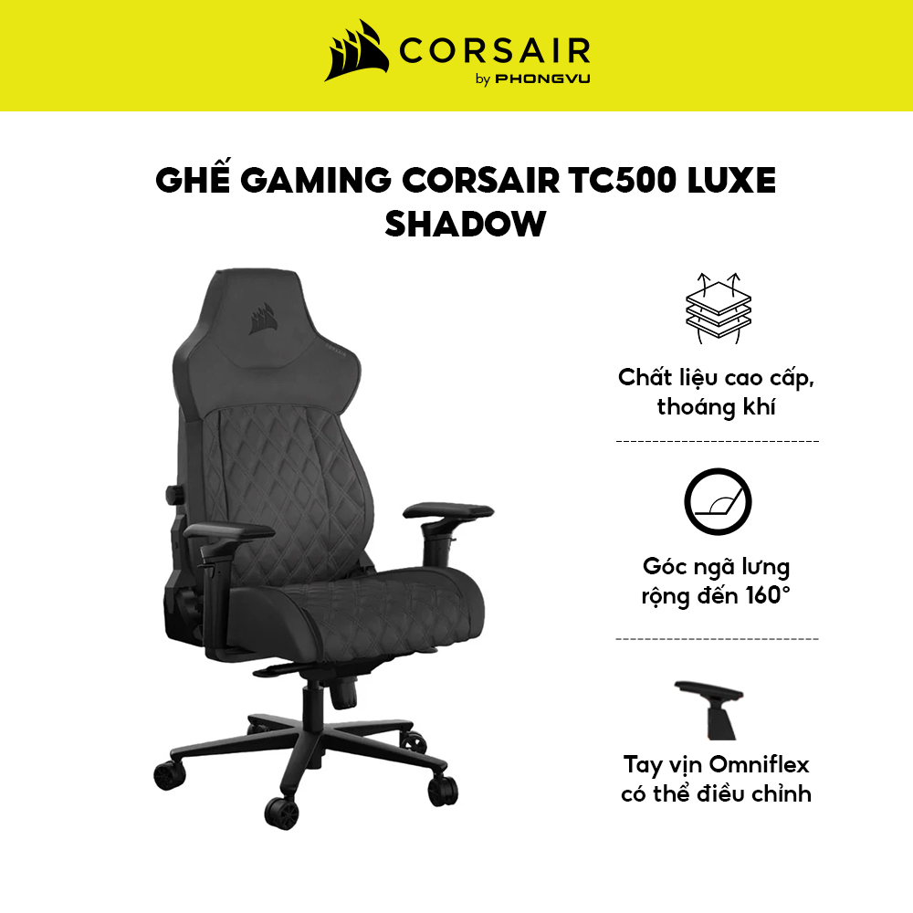 Ghế Gaming Corsair TC500 LUXE - Thiết Kế Công Thái Học, Thoáng Khí, Kê Tay 4D - Bảo Hành 24 Tháng
