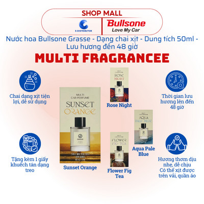 [HỎA TỐC] Nước hoa ô tô Bullsone Grasse Multi Fragrancee - Dạng chai xịt 50ml - Chính hãng