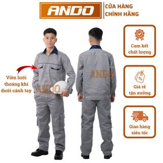  Quần áo bảo hộ lao động AD15 màu ghi tím vải kaki 3.1 dày dặn may kỹ in đồng phục bảo hộ kỹ sư công nhân 