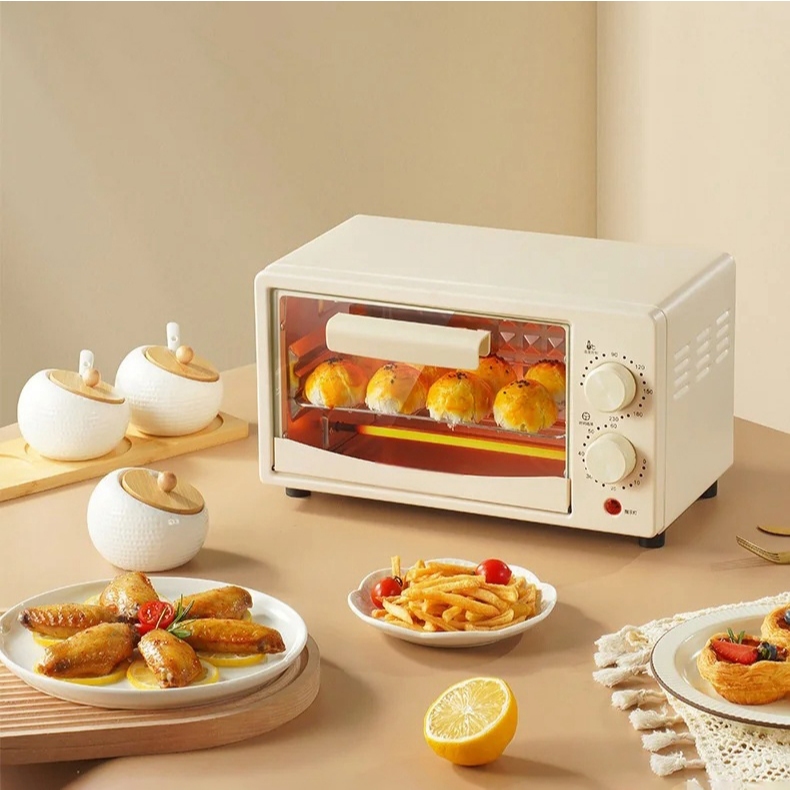 Lò Nướng Điện Mini Lò Nướng Bánh Đa Năng Dung Tích 12L Nhỏ Gọn, Núm Xoay Hẹn Giờ
