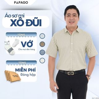 Áo Sơ Mi Nam Trung Niên PAPAGO Tay Ngắn Vải Linen Không Nhăn Thoáng Mát Kẻ Sọc Dọc - P24SNKD004 