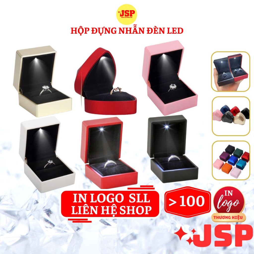  Hộp nhẫn có đèn Led JSP nhận in Logo cao cấp hộp đựng nhẫn cưới hộp cầu hôn trang sức 