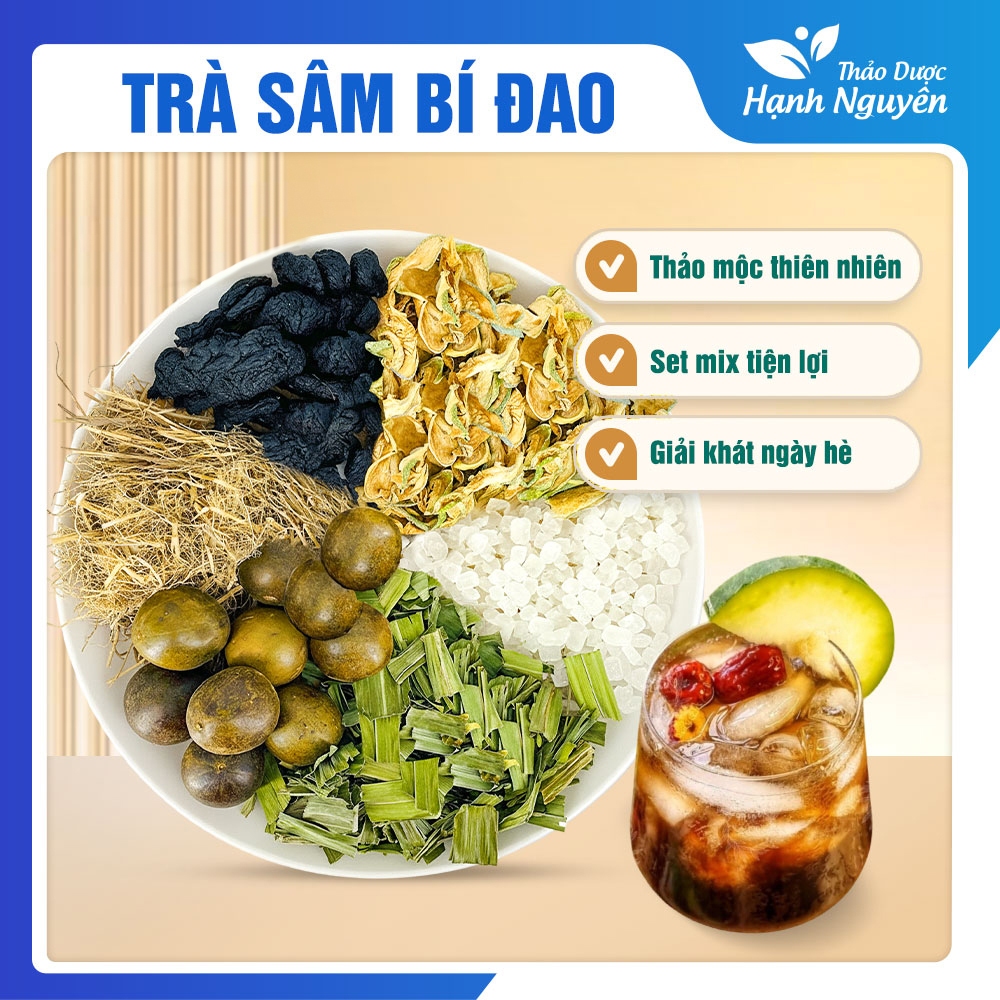 Trà sâm bí đao 10 set mix sẵn, kèm hạt chia giúp giải nhiệt mùa hè, thanh lọc cơ thể