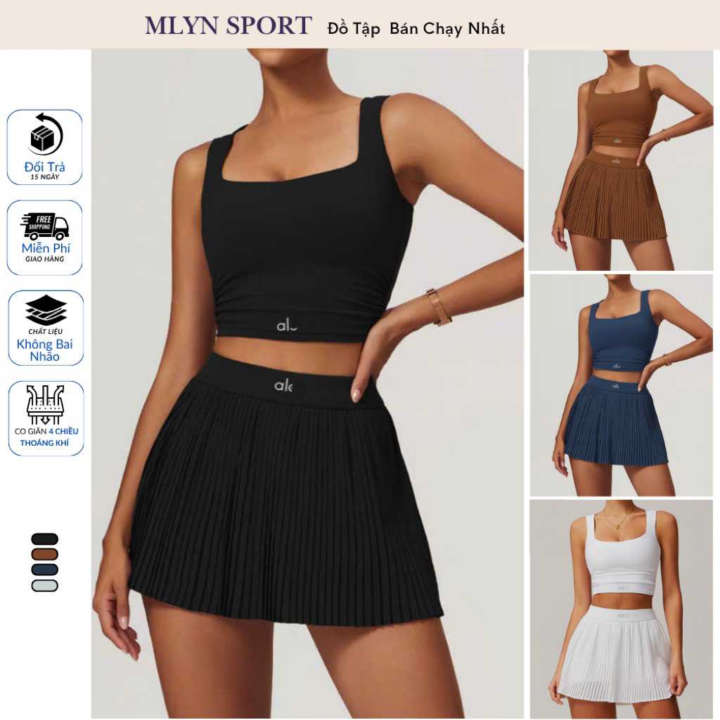 Set Đồ Tập Nữ Croptop + Chân Váy Tennis Xếp Ly Co Giãn 4 Chiều  MLYN Sport – Thoáng Khí, Tôn Dáng - 