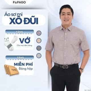  Áo Sơ Mi Nam Trung Niên PAPAGO Tay Ngắn Lai Bầu Vải Xô Đũi Thoáng Mát In Họa Tiết - P24SNHT009 