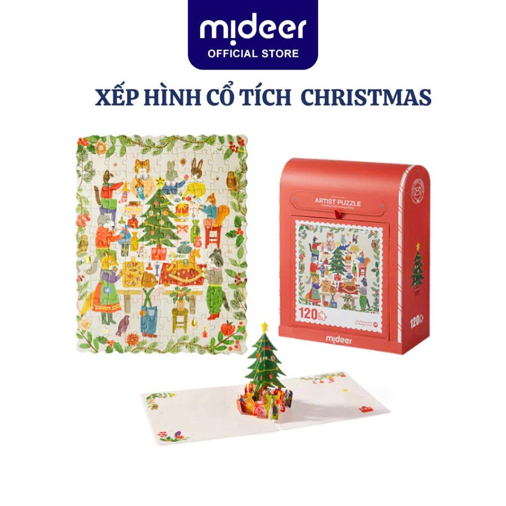 Bộ xếp hình Noel Mideer Christmas Gift box puzzle, Đồ Chơi Giáng Sinh Cho Bé KV4282