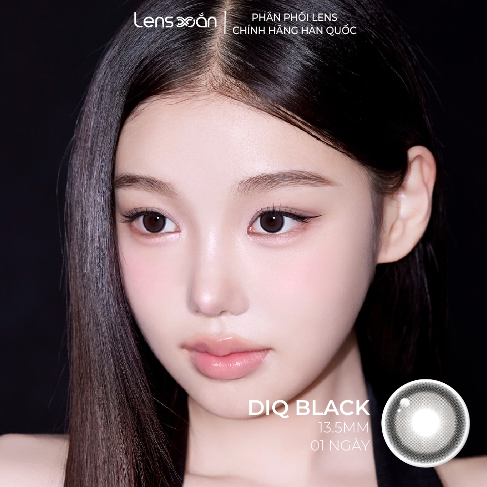 LENS 1 NGÀY cận BRANDLENSKOREA lens Black đen giãn to có viền 14.5 DIQ MYFIPN