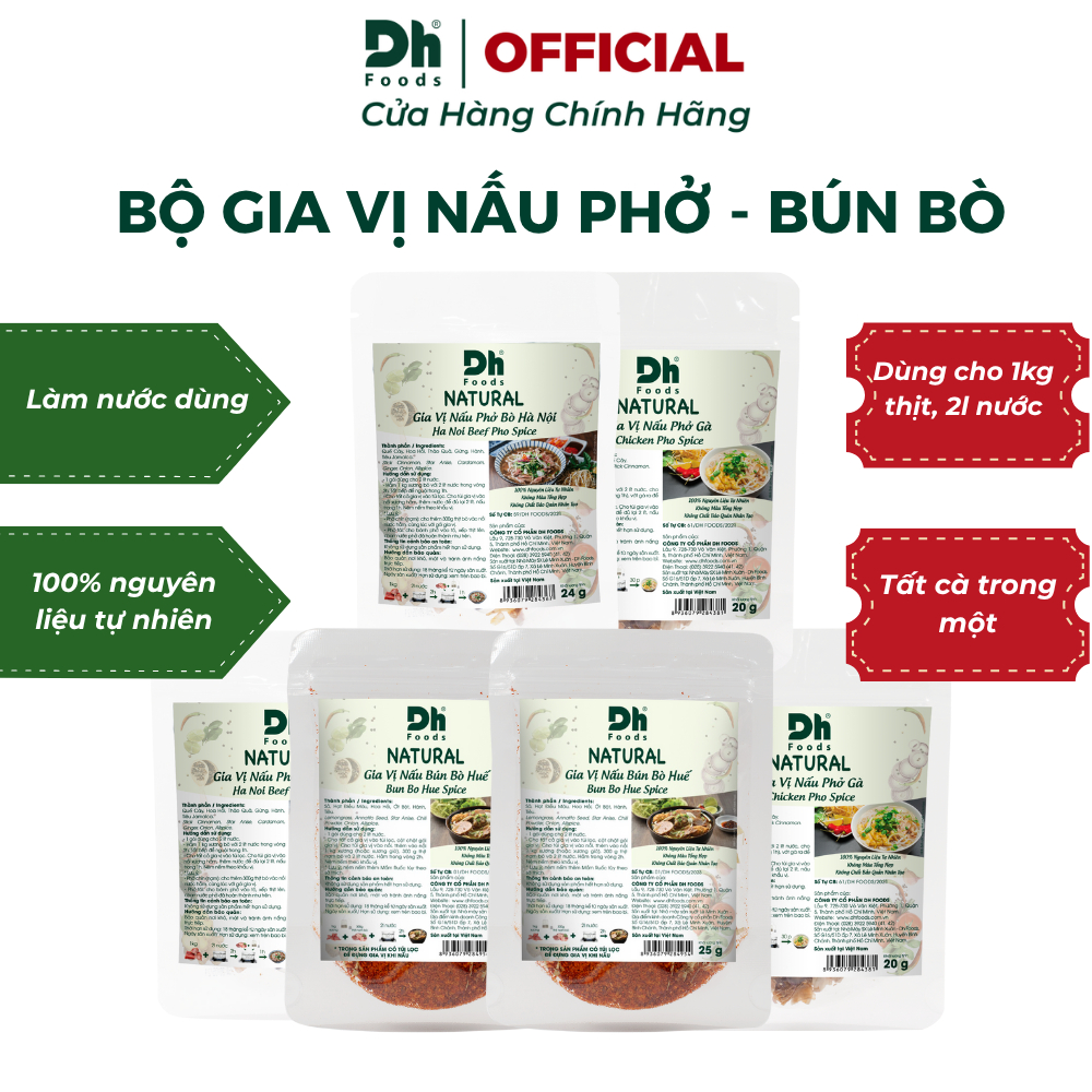 Hộp Gia Vị Nấu Phở - Bún Bò Dh Foods - Set 6 sản phẩm gia vị nấu Phở Bò Hà Nội, Phở Gà và Bún Bò Huế