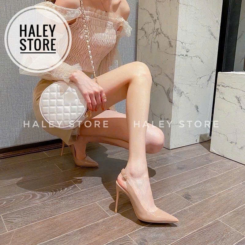 Giày sandal cao gót 9cm HALEY STORE bít mũi nhọn quai trơn tiểu thư công chúa đi tiệc rẻ bền đẹp max