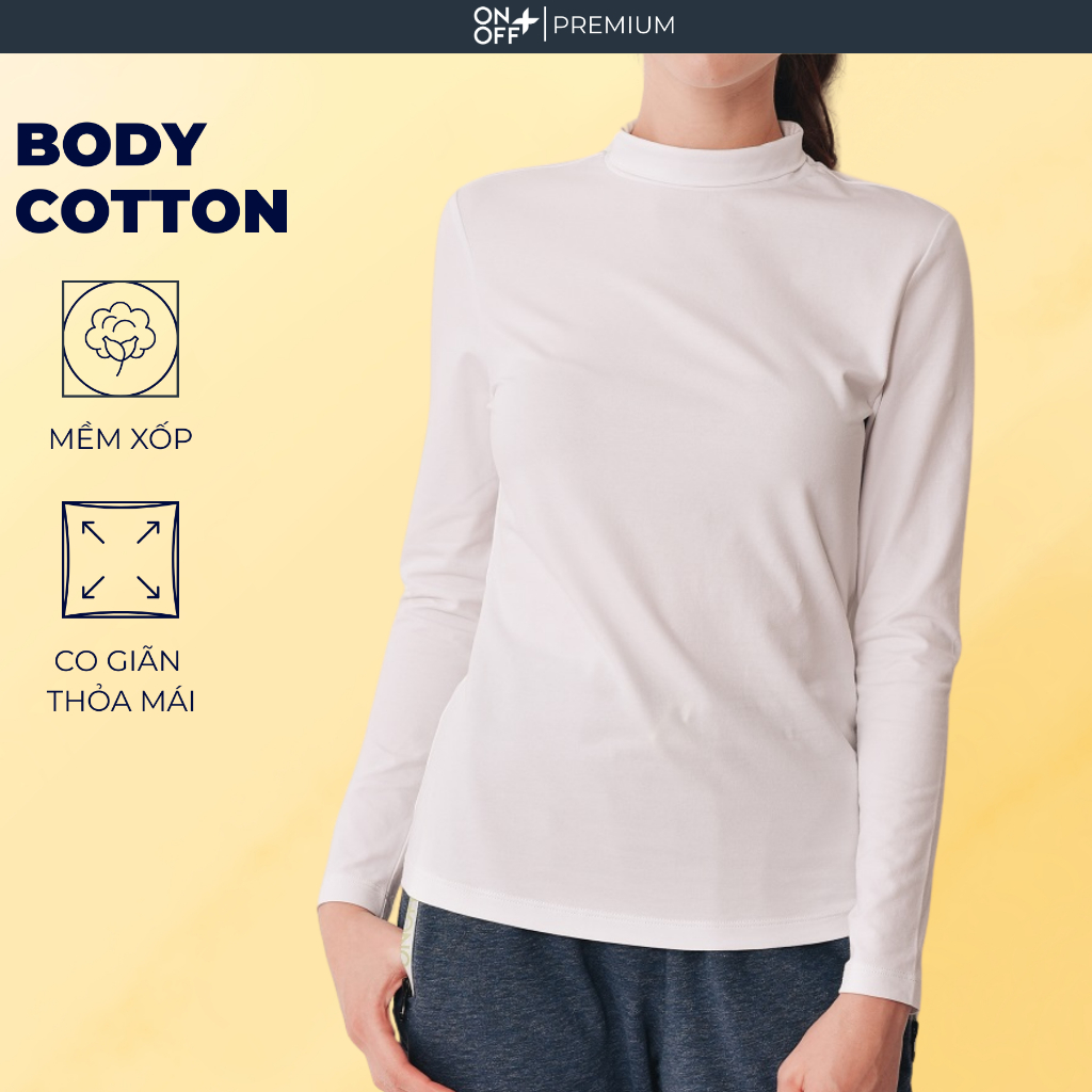 Áo phông nữ dài tay cổ cao cotton ONOFF basic dáng body mềm mại ôm thân giữ ấm mùa lạnh 16IT24W204