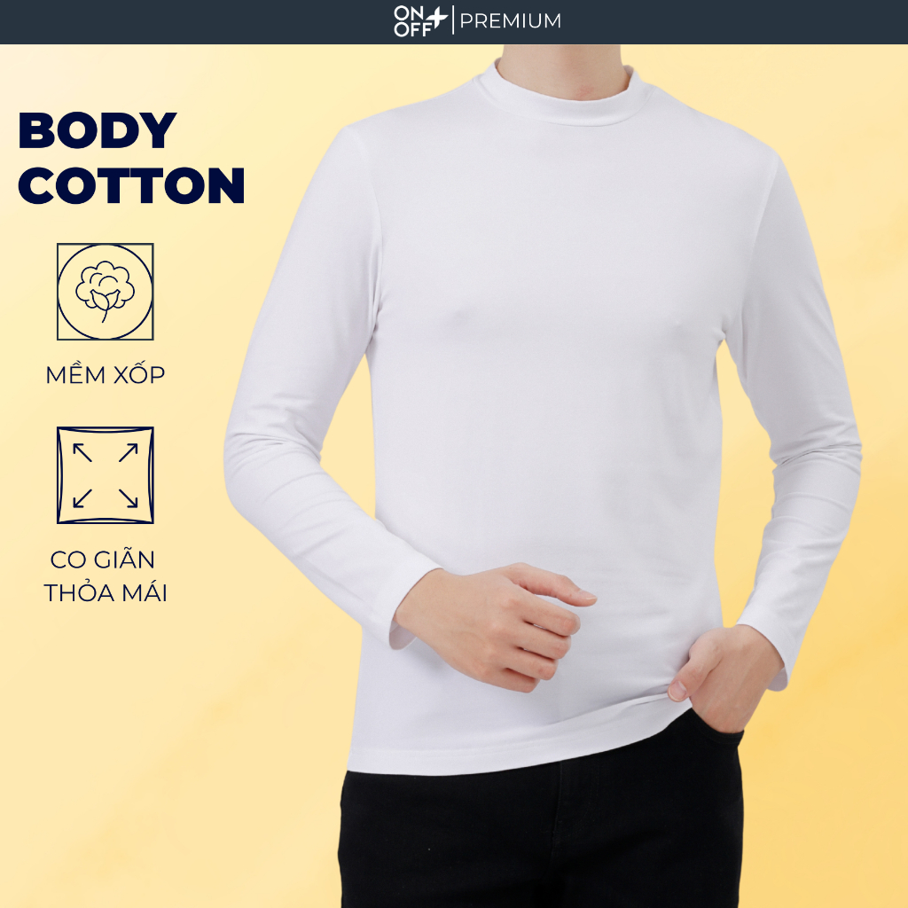 Áo phông dài tay nam cotton dáng body  Mỹ cổ cao giữ ấm mùa đông ONOFF 18IT24W027