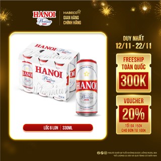  Bia Hanoi Premium - Nồng độ cồn 4,9% - Lốc 6 lon 330ml lon 