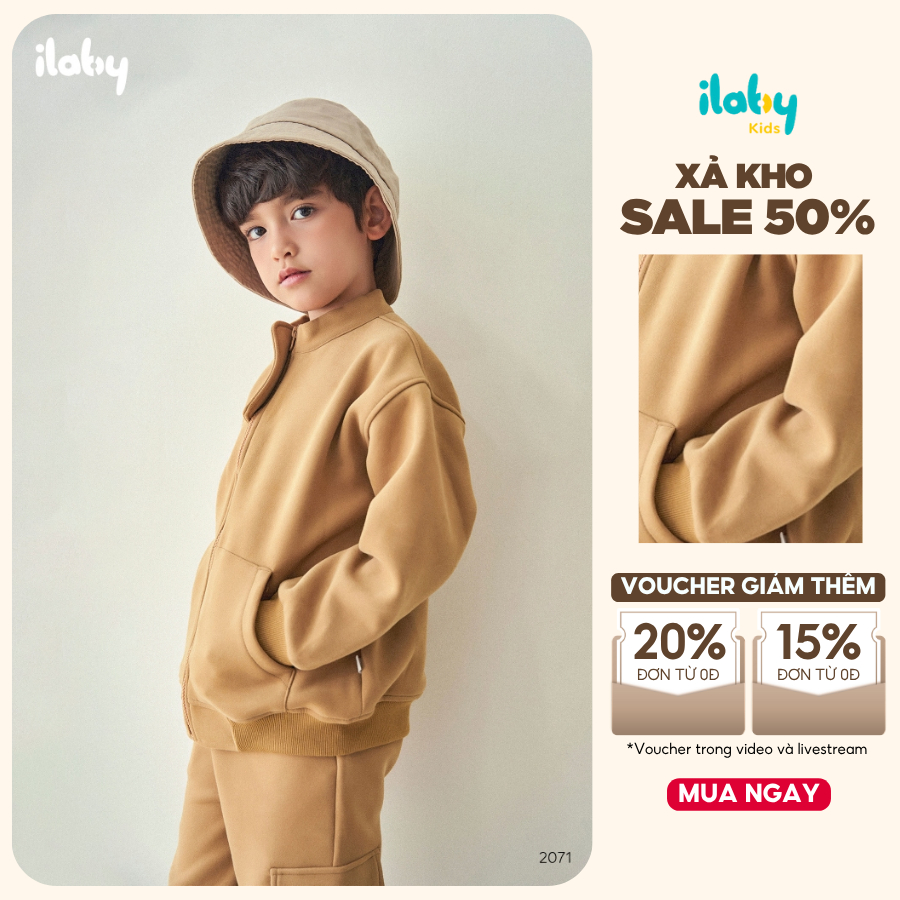 Bộ thu đông bé trai ILABY set nỉ áo khoác phong cách Hàn Quốc quần túi hai bên [2071]