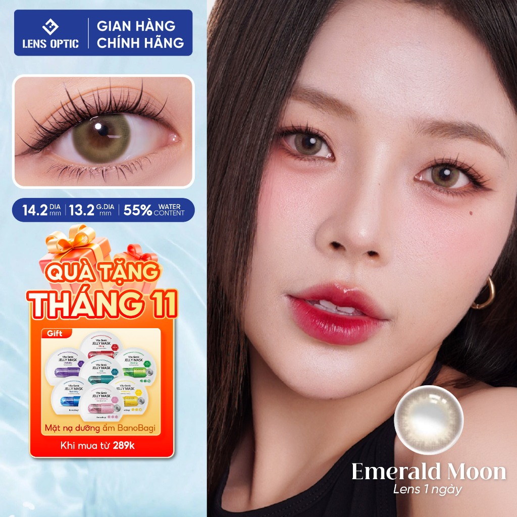 Lens 1 ngày Clalen Iris màu Emerald Moon – Kính áp tròng màu xanh lục lens cận Hàn Quốc - Lens Optic