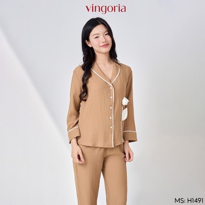 Bộ đồ ngủ nữ Pijama VINGO/VINGORIA tay dài mùa thu chất Linen H1491
