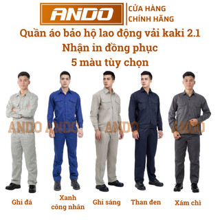   NHẬN IN LOGO  BỘ QUẦN ÁO bảo hộ lao động Ando vải kaki 2.1 may kỹ in đồng phục công nhân thợ sửa chữa đội thi công 