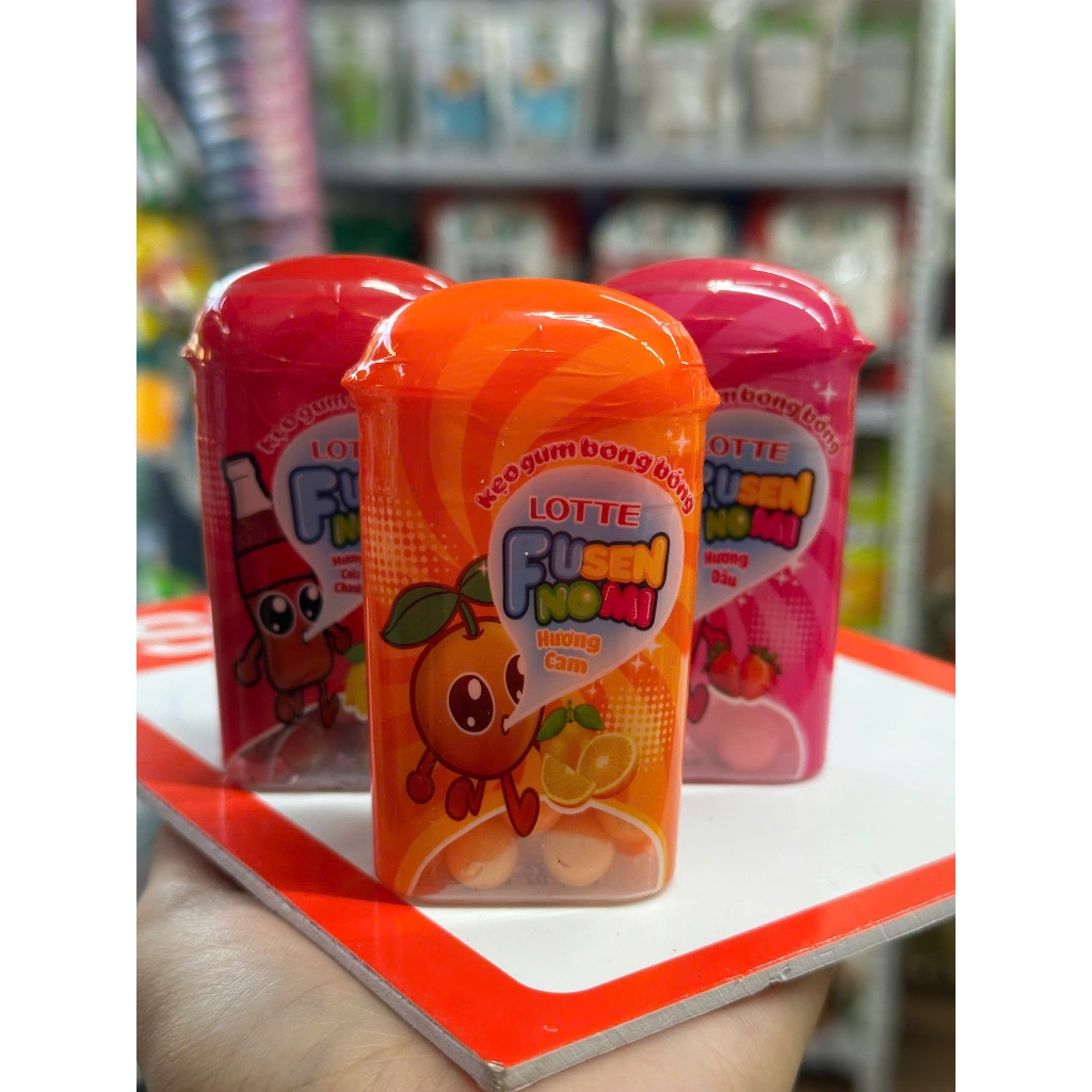 Kẹo gum bong bóng Lotte Fusen Nomi hương cam hũ 13,8g