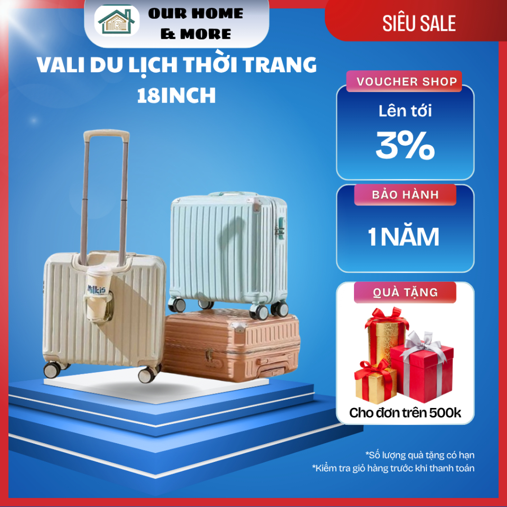Vali du lịch xách tay 18inch thời trang