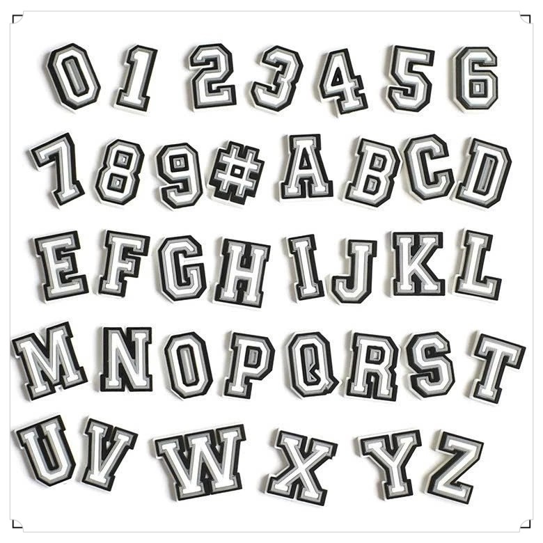 🎁Mua 2 tặng 1🎁 Charm Sticker gắn dép Chữ cái tiếng Anh đen trắng ABC/Số 123 Nút dép Dép miếng dán thích hợp để tran