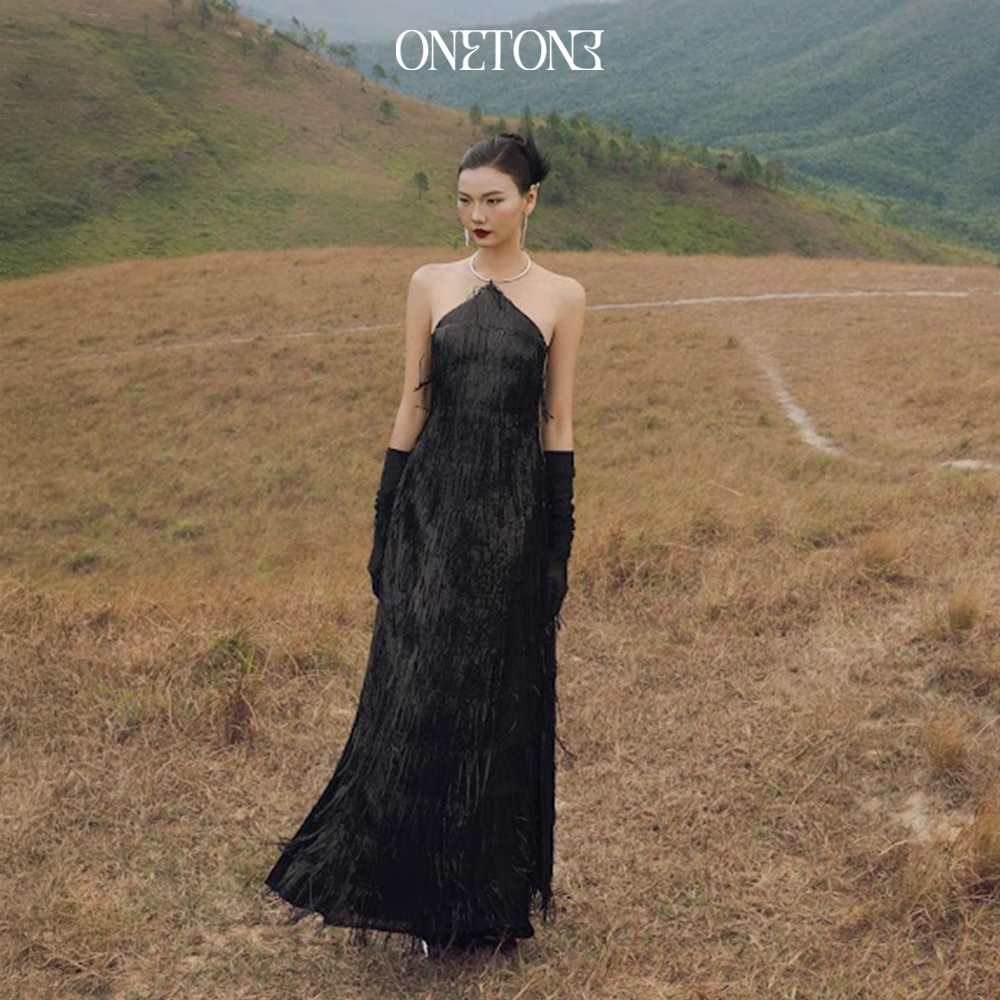 Áo dài Onetone thiết kế cổ kiềng đính sequin mềm mại cao cấp Linh Vỹ, chưa bao gồm quần
