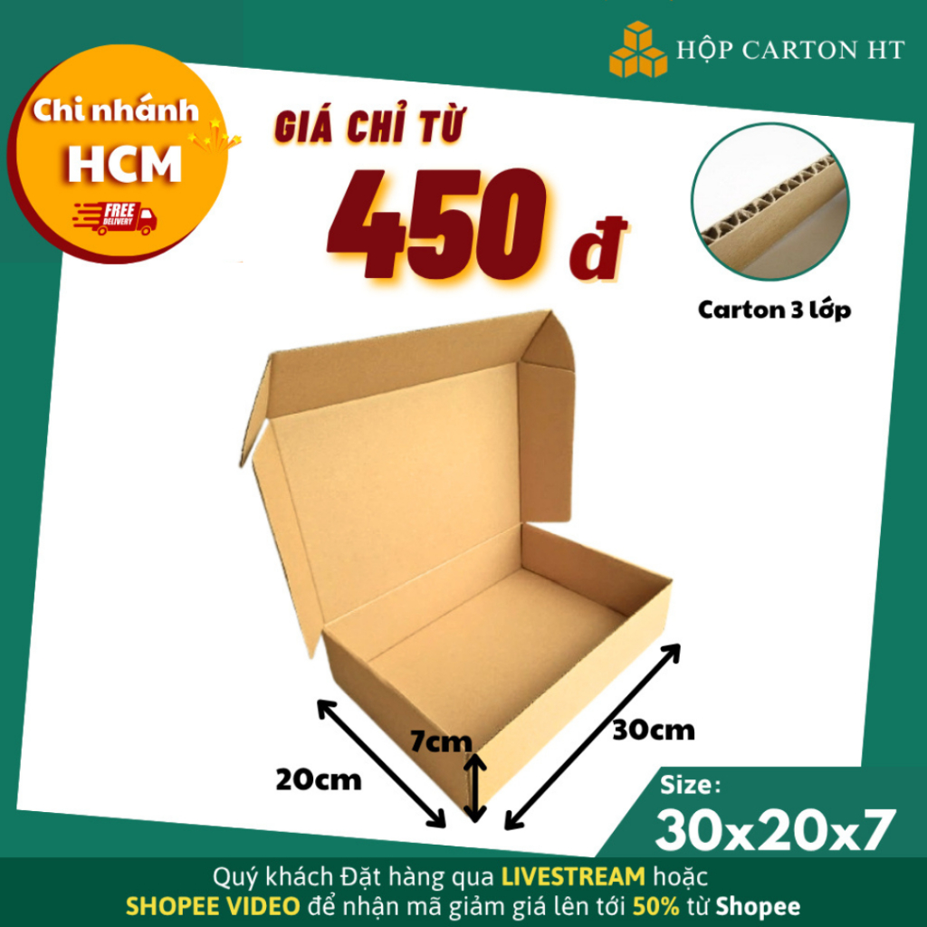 Combo 20 Hộp Carton Nắp Gài 30x20x7 hộp Giấy Nắp Cài Đóng Hàng Mỹ Phẩm, Quà Tặng - Hộp Carton HT HCM