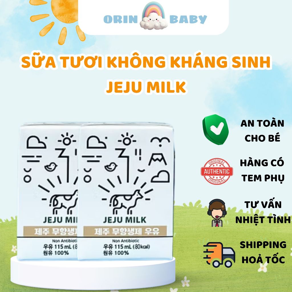 Sữa Tươi Jeju Milk Hàn Quốc 115ml Không Kh.Sinh cho bé từ 1Y - Orin Baby Store