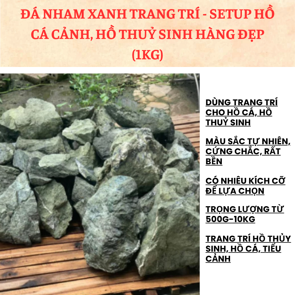 Đá Nham Xanh Trang Trí - Setup Hồ Cá Cảnh, Hồ Thuỷ Sinh Hàng Đẹp (1KG)