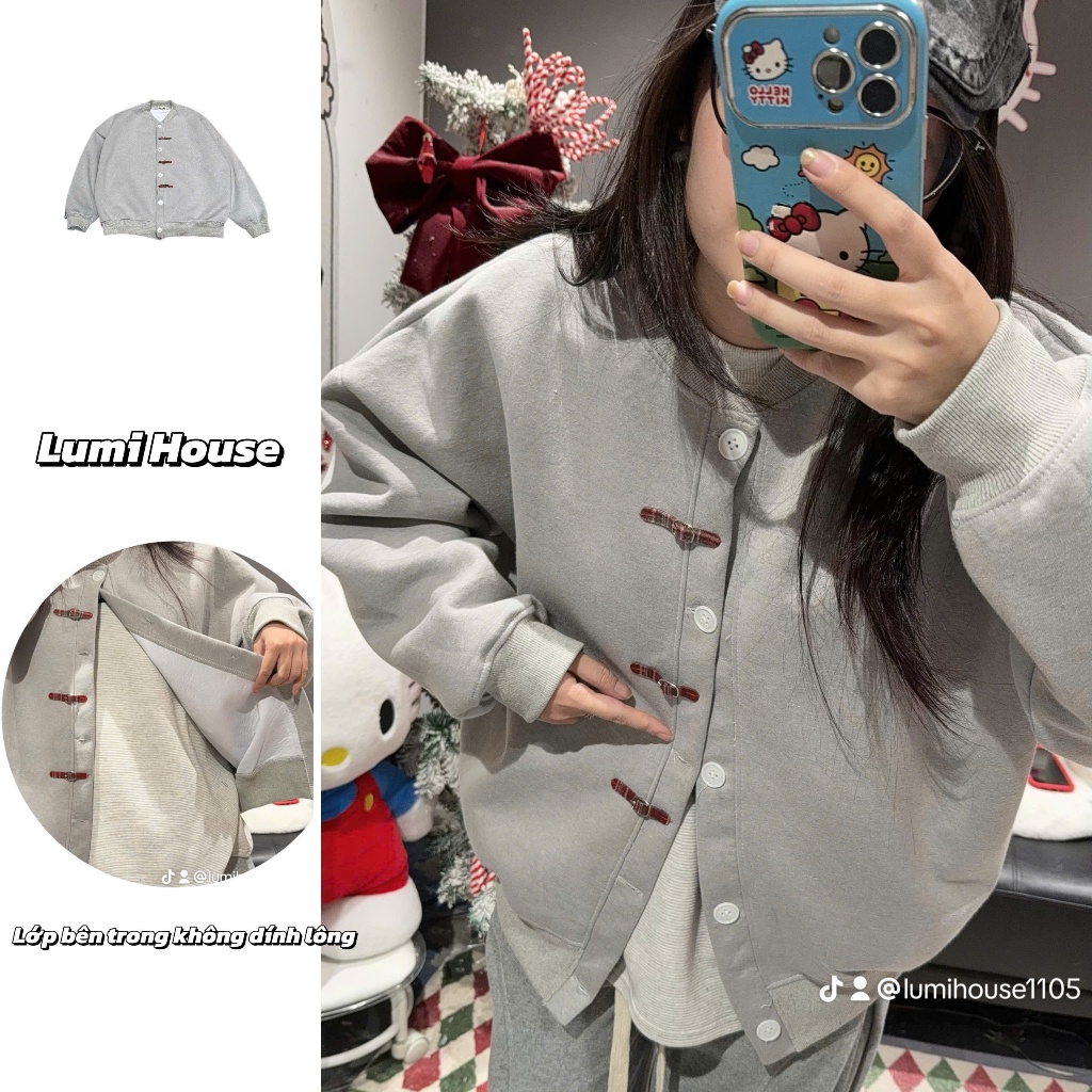 ÁO CADIGAN BACK TO SCHOOL NO TÚI FORM RỘNG UNISEX LUMI HOUSE CHẤT LIỆU NỈ ÉP HÀN HAI LỚP DÀY DẶN ĐỨN