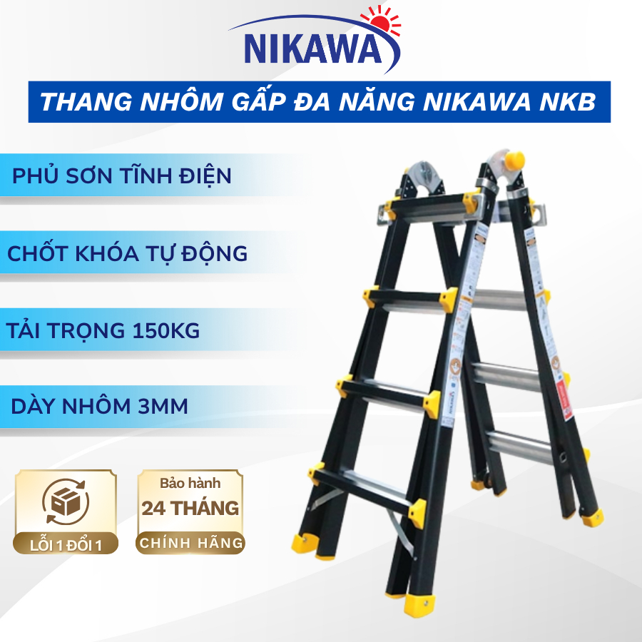 Thang nhôm gấp Nikawa NKB-46 rút lồng 6 bậc nhập khẩu chính hãng, bảo hành hành 24 tháng