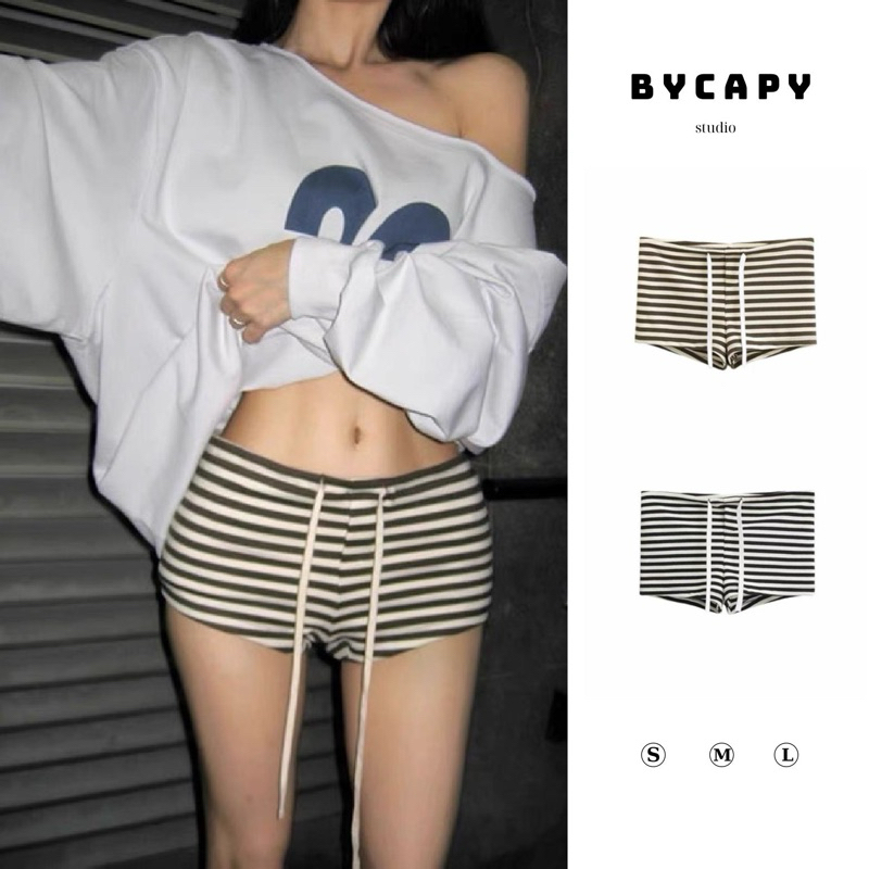 ByCapy - Quần Short Kẻ Sọc Casual Thể Thao Cạp Trễ Ôm Dáng Slim, Slay Co Dãn Phối Áo Hoddie, Sweter Có Dây Rút | BigBuy360 - bigbuy360.vn