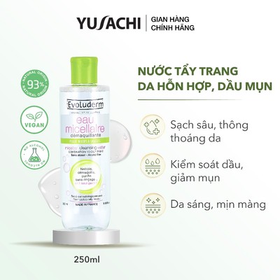 Nước tẩy trang da dầu mụn , da nhạy cảm , da khô , Vitamin C , Evoluderm hỗ trợ giảm mụn, sáng da, dưỡng ẩm 250ml