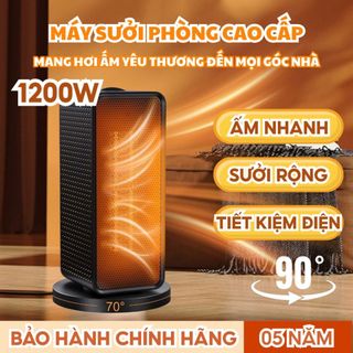  Máy sưởi mini PTC xoay 90 độ - Quạt sưởi gốm 1200W tiết kiệm điện không đốt oxy,an toàn 