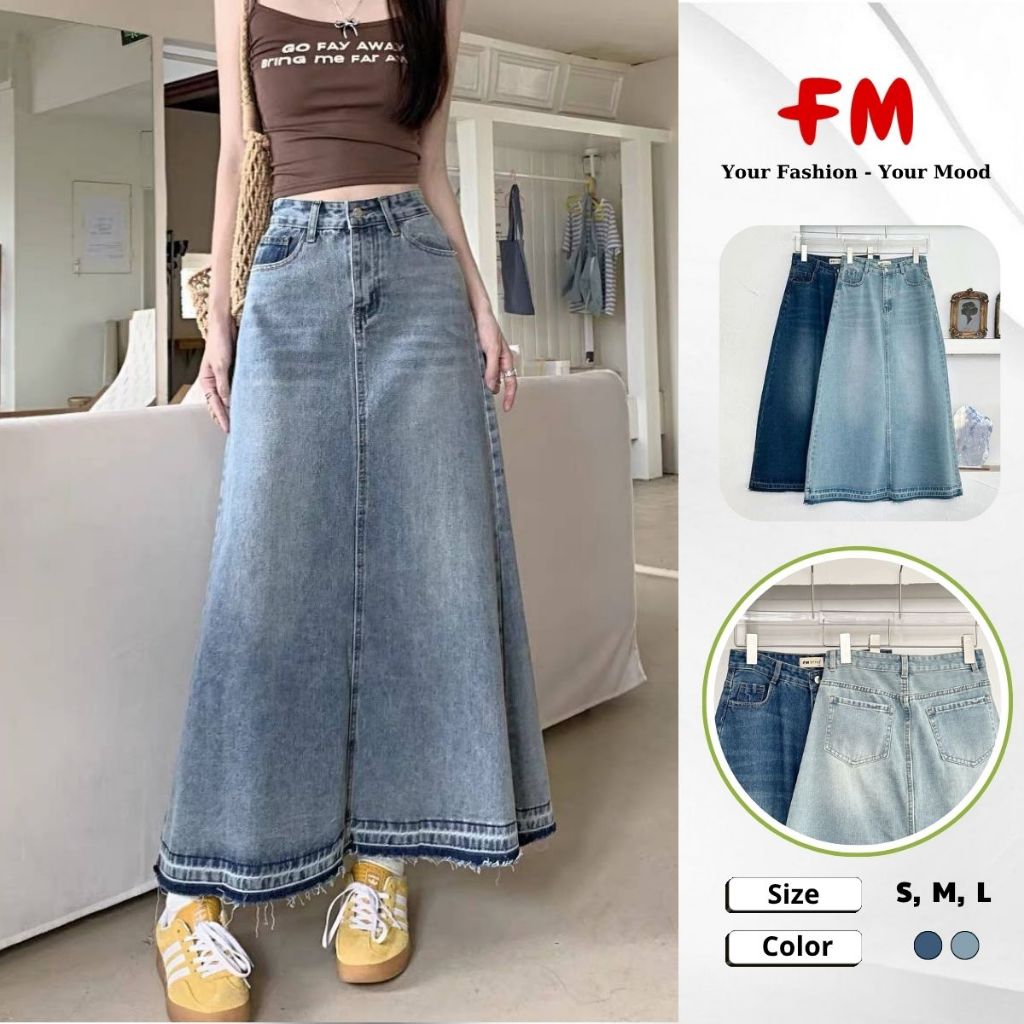 Chân Váy Jean Dài Nữ FMSTYLE SHOP - Dáng A Tua Lai Cạp Cao Tôn Dáng Dễ Phối Đồ 25102518