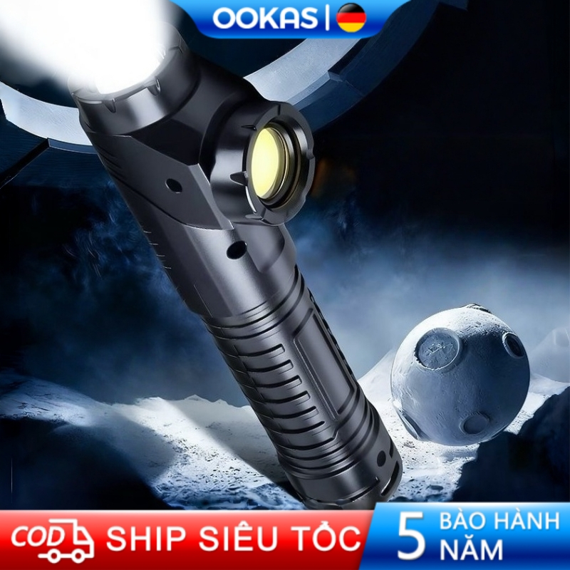 OOKAS Đèn pin Led siêu sáng Type-C có thể sạc lại Đèn pin có thể phóng to với cho cắm trại ngoài trờ