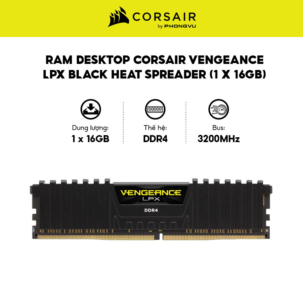 Bộ nhớ/ RAM Corsair Vengeance LPX DDR4 3200MHz (CMKX4M1E3200C16) - Bảo hành 36 tháng