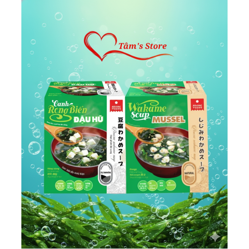 Combo Canh rong biển đậu hũ và Canh rong biển hến Asuzac - MTâm's Store