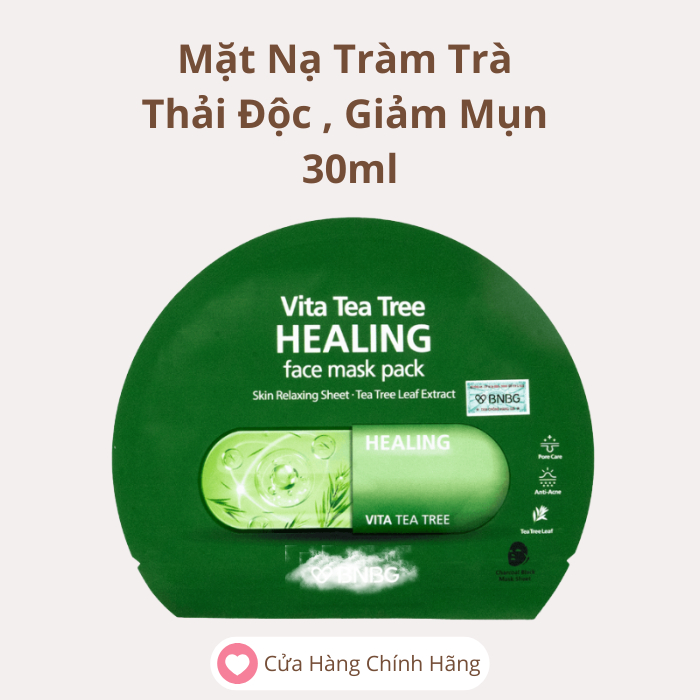 Mặt Nạ BNBG Vita Tea Tree Healing Face Mask Pack Tràm Trà Giúp Thải Độc Da, Giảm Mụn 30ml