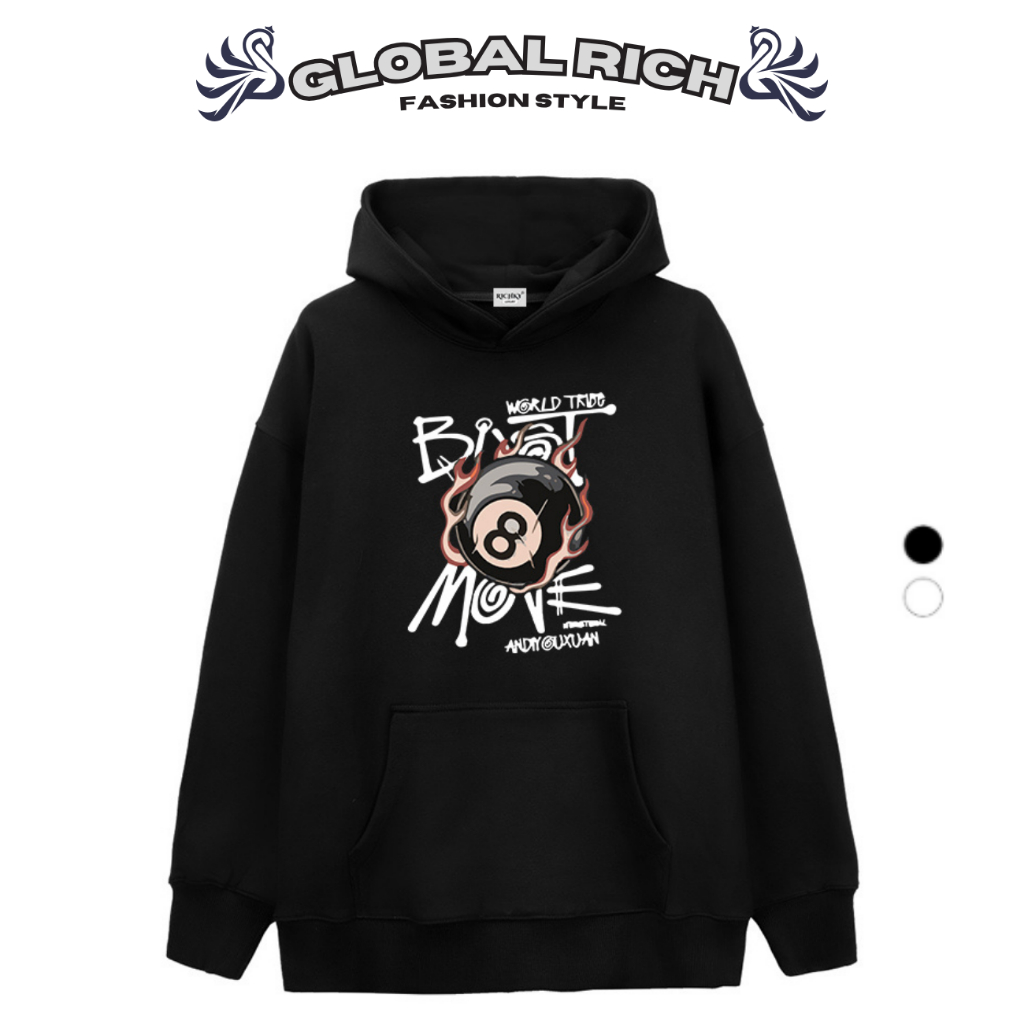 Áo Hoodie Global Rich Premium Nỉ Bi A Lửa 8Ball Flames