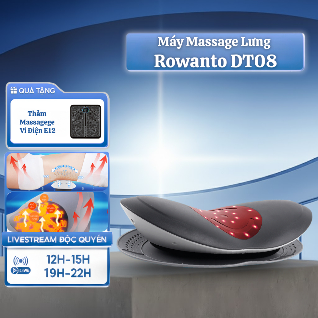 [BẢO HÀNH 1 NĂM] Máy massage lưng Rowanto DT08, hỗ trợ cải thiện thoát vị đĩa đệm, kéo giãn cột sống