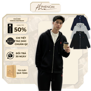  Áo Hoodie-Zip Ralph Lauren Thêu Ngựa - Áo khoác Vải Nhung Tăm Dệt Kim Dày Dặn có Dây Kéo - PHENOM 