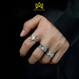 Bộ Nhẫn Mạ Bạc 925 Thời Trang Merin Unisex Có Thể Điều Chỉnh Kích Cỡ Phong Cách HipHop Dành Cho Nam