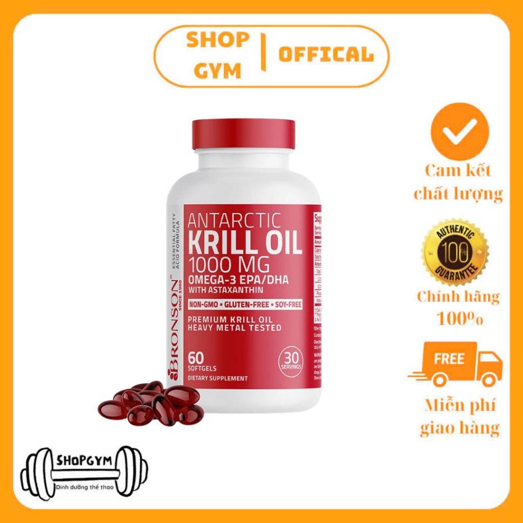 Dầu nhuyễn thể Bronson Antarctic Krill Oil Omega-3 EPA/DHA, 1000 mg, dầu cá hỗ trợ sức khỏe, nâng ca