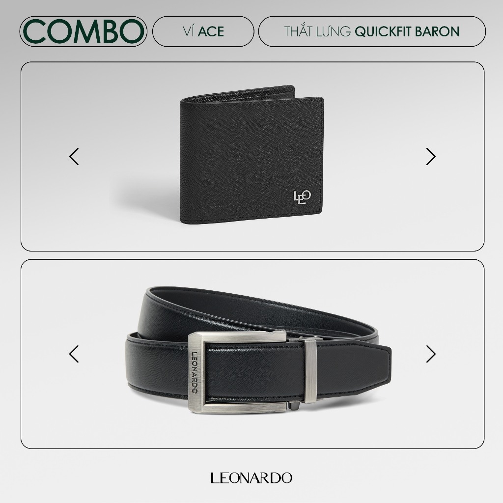Combo Ví & Thắt Lưng Leonardo Da Saffiano Khóa Tự Động, Quà Tặng Cao Cấp - ACE/Quickfit