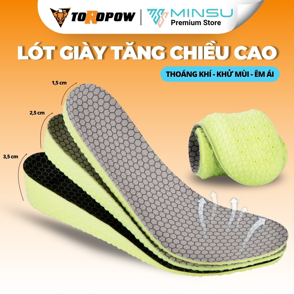 Lót giày Tăng Chiều Cao Khử Mùi Kháng khuẩn MINSU M7020 Miếng Độn Đế Nâng Chiều Cao cho Giày Thể Thao Nam Nữ