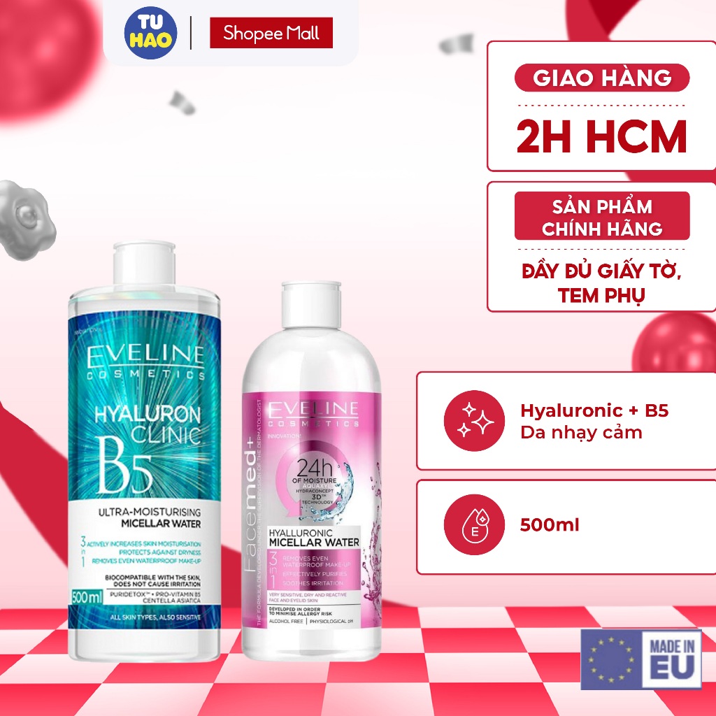 Tẩy trang Eveline dịu nhẹ dành cho da nhạy cảm, da bị kích ứng 100ml/400ml/500ml - Từ Hảo