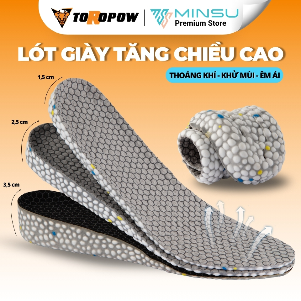 Lót Giày Tăng Chiều Cao MINSU UltraBoot M7025 Cao Cấp Chính Hãng, Khử Mùi, Thoáng Khí, Đàn Hồi Cao