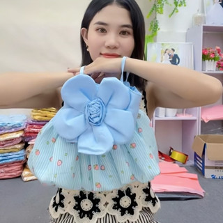  Sét váy áo 2 dây đính hoa siêu xinh bé gái chất lụa mềm mát size 7-16 ký 